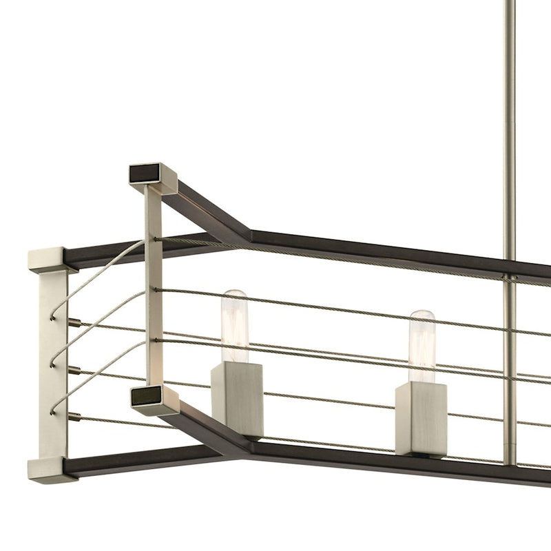 Kichler Lente 54in 7-Light Linear Chandelier | Vintage Industrial Midnight Oak and Brushed Nickel Steel | Kitchen Island & Dining | Model 44252MOK