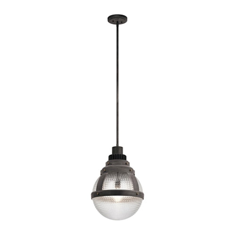 Kichler Gavin 16in 1-Light Pendant | Industrial Weathered Zinc and Waffle Glass | Kitchen Island & Dining Room | 15.75 x 21.75 in | Model 44256WZC