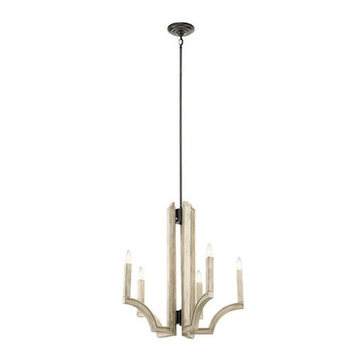 Kichler Botanica 26in 5-Light Chandelier | Anvil Iron Faux Wood | Dining Room & Living Room | 60W Candelabra Base | Model 44260AVI
