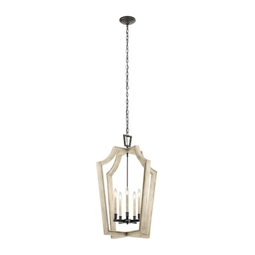 Kichler Botanica 24in 5-Light Chandelier | Farmhouse Anvil Iron and Whitewashed Wood | Dining Room & Living Room | 24 x 34.25 in | Model 44262AVI