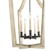 Kichler Botanica 24in 5-Light Chandelier | Farmhouse Anvil Iron and Whitewashed Wood | Dining Room & Living Room | 24 x 34.25 in | Model 44262AVI