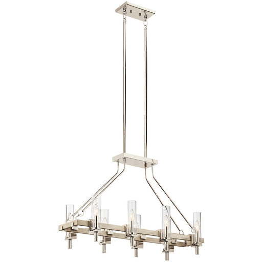 Kichler Telon 36in 6-Light Linear Chandelier | Farmhouse White Washed Wood and Fluted Glass | Kitchen Island & Dining Room | Model 44285WWW