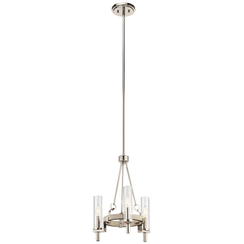 Kichler Telon 15in 3-Light Chandelier | Farmhouse White Washed Wood and Steel with Fluted Glass | Dining Room & Kitchen Island | Model 44286WWW