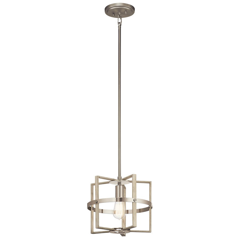Kichler Peyton 1-Light Pendant | White Washed Wood and Steel | Kitchen Island & Dining Room | 12 x 10.25 in | Model 44291WWW