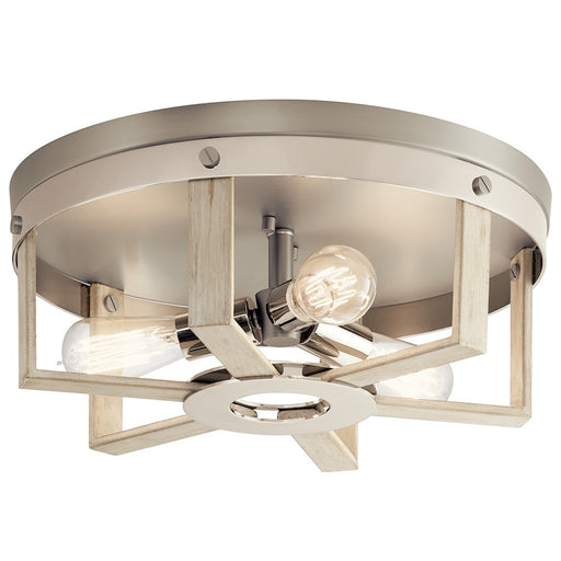 Kichler Peyton 3-Light Flush Mount | Industrial White Washed Wood and Satin Nickel | Hallway & Bedroom Ceiling Light | Model 44293WWW