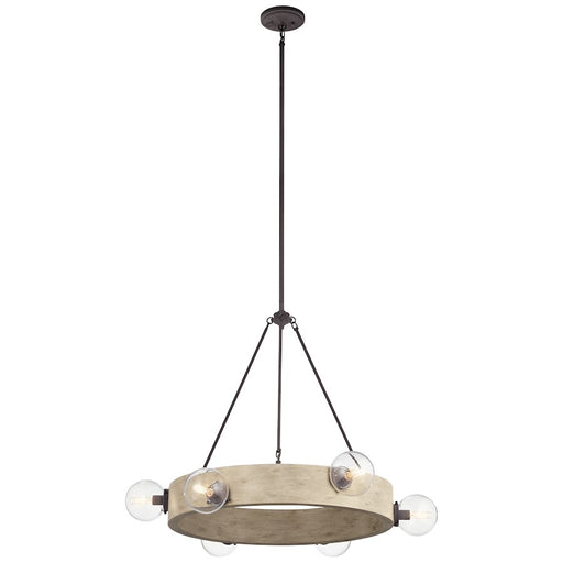 Kichler Marquee 37in 6-Light Chandelier | White Washed Wood and Clear Glass | Dining Room & Living Room | 37 x 30 in | Model 44295WWW