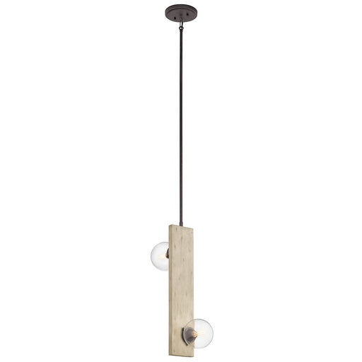 Kichler Marquee 12in 2-Light Pendant | White Washed Wood and Clear Glass | Kitchen Island & Dining Room | 11.5 x 7 x 22 in | Model 44297WWW