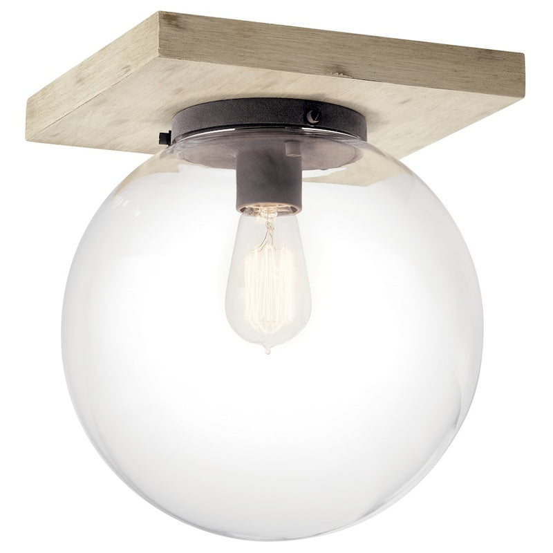 Kichler Marquee 11in 1-Light Flush Mount | White Washed Wood and Clear Glass | Hallway & Bedroom | 11 x 12.25 in | Model 44299WWW