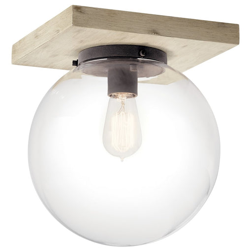 Kichler Marquee 11in 1-Light Flush Mount | White Washed Wood and Clear Glass | Hallway & Bedroom | 11 x 12.25 in | Model 44299WWW