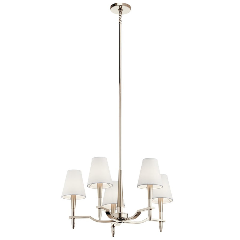 Kichler Kinsey 5-Light Chandelier | Polished Nickel and Satin Nickel with White Linen Shades | Dining Room & Living Room | Model 44310PN