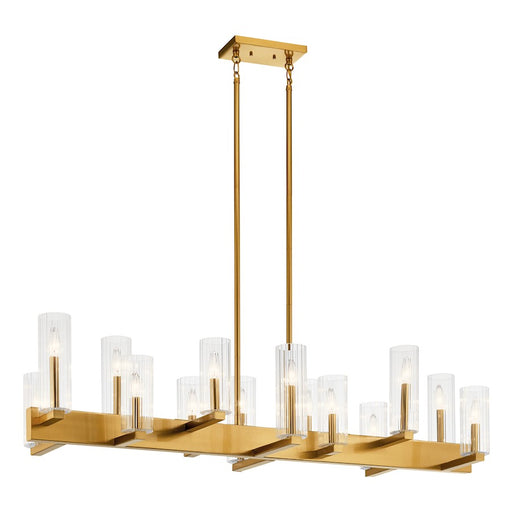 Kichler Cleara Linear 53in 14-Light Chandelier | Fox Gold Steel with Clear Glass Shades | Dining Room & Kitchen Island | Model 44317FXG