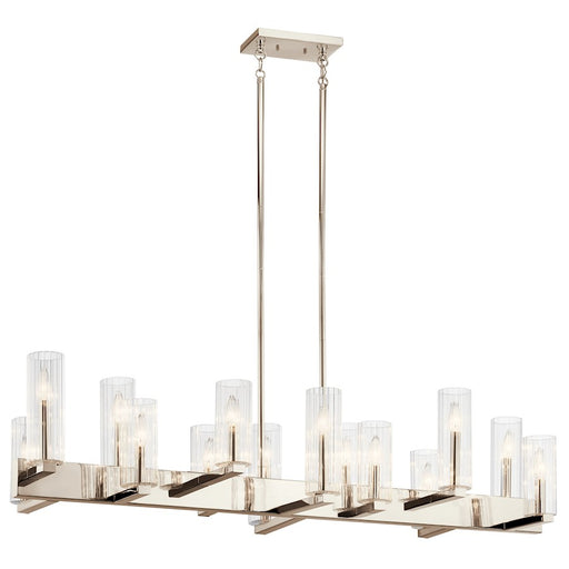 Kichler Cleara Linear 53in 14-Light Chandelier | Polished Nickel and Clear Glass | Dining Room & Great Room | 53 x 17.5 x 16.25 in | Model 44317PN