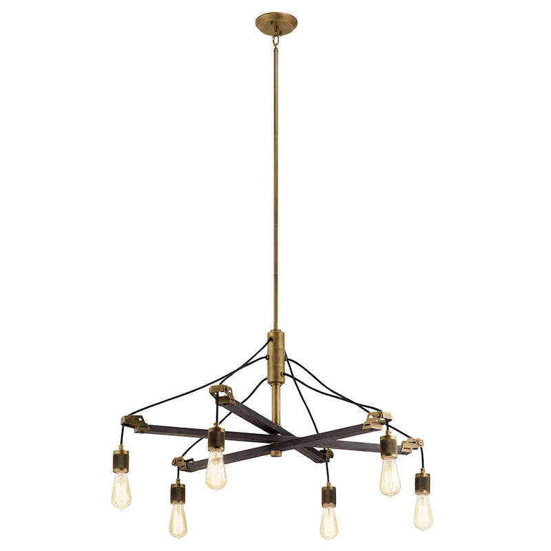 Kichler Iron 36in 6-Light Chandelier | Industrial Vintage Gray Steel and Natural Brass | Kitchen Island & Dining Room | Model 44325VTG