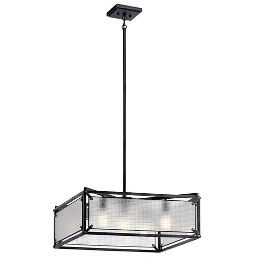Kichler Steel 24in 5-Light Chandelier | Industrial Distressed Black and Checkered Safety Glass | Dining Room & Kitchen Island | Model 44332DBK