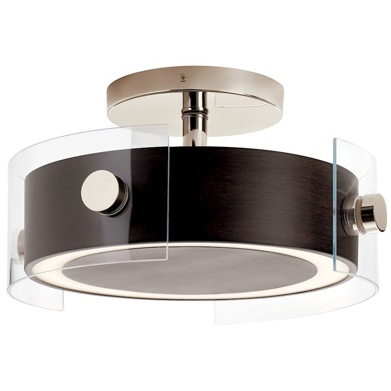 Kichler Semi-Flush LED 15in Square | Contemporary Walnut Wood and Steel | Kitchen & Hallway | 8 in H | Model 44342WNWLED