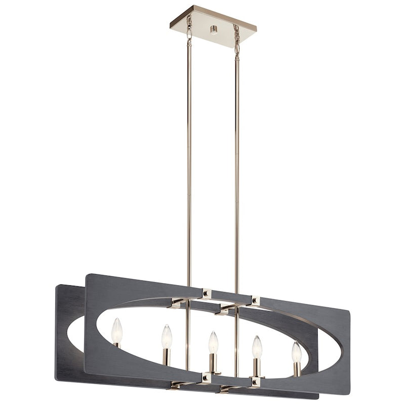 Kichler Alscar 28in 6-Light Chandelier | Midcentury Driftwood Grey and Polished Nickel Steel | Dining Room & Living Room | 28 x 14 in | Model 44360DWG
