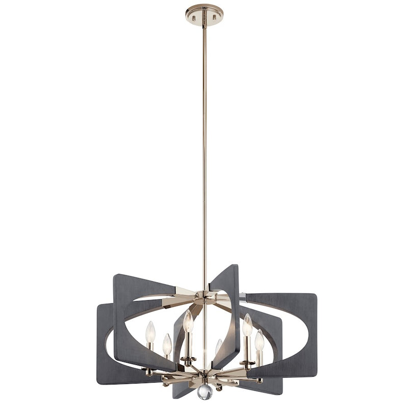 Kichler Alscar 38in 5-Light Linear Chandelier | Midcentury Driftwood Grey Steel | Dining Room & Living Room | 38 x 7.5 x 11.5 in | Model 44361DWG