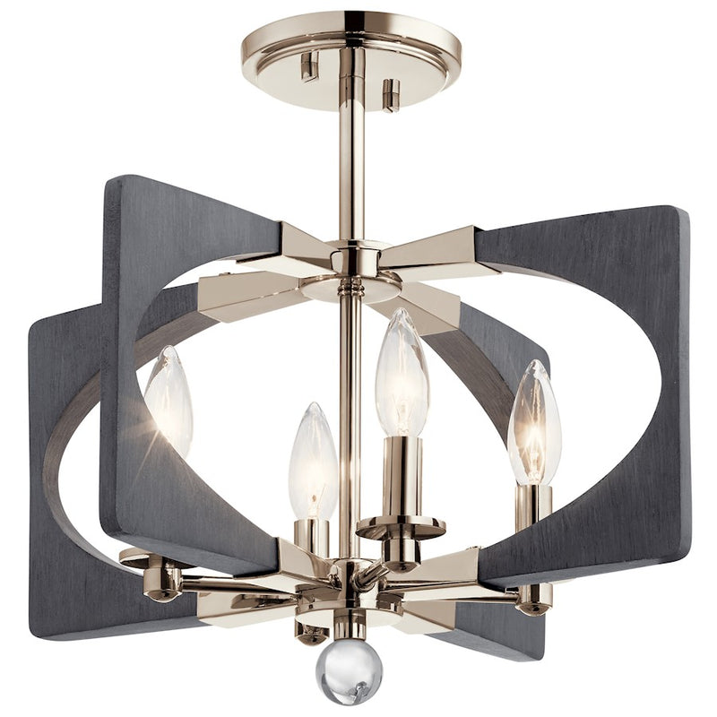 Kichler Alscar 4-Light Semi-Flush Mount | Midcentury Modern Driftwood Grey and Polished Nickel Steel | Living Room & Bedroom | Model 44363DWG