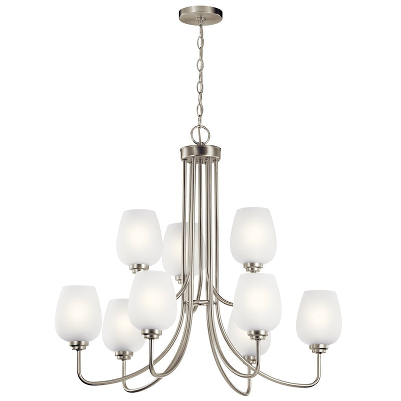 Kichler 32in 9-Light Chandelier | Traditional Brushed Nickel Steel | Dining Room & Living Room | 32 x 32 x 30 in | Model 44378NI