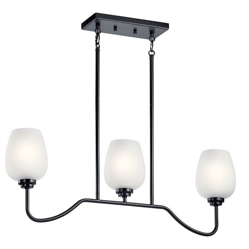 Kichler 31in 3-Light Linear Chandelier | Traditional Black Steel | Dining Room & Kitchen Island | 16.25in H | Model 44379BK