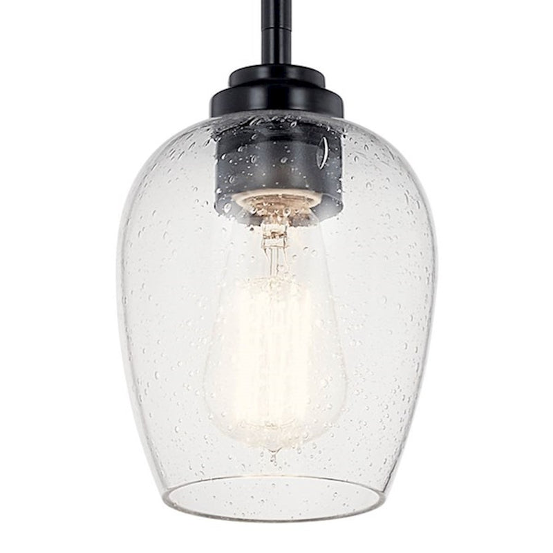 Kichler Valserrano 5in 1-Light Mini Pendant | Brushed Nickel Steel and Seeded Glass | Kitchen Island & Dining Room | 5 x 8 in | Model 44380NICS
