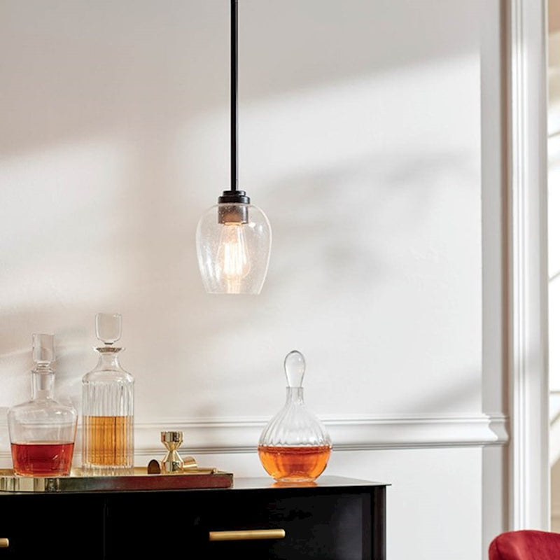 Kichler Valserrano 5in 1-Light Mini Pendant | Brushed Nickel Steel and Seeded Glass | Kitchen Island & Dining Room | 5 x 8 in | Model 44380NICS