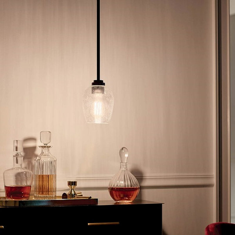 Kichler Valserrano 5in 1-Light Mini Pendant | Brushed Nickel Steel and Seeded Glass | Kitchen Island & Dining Room | 5 x 8 in | Model 44380NICS