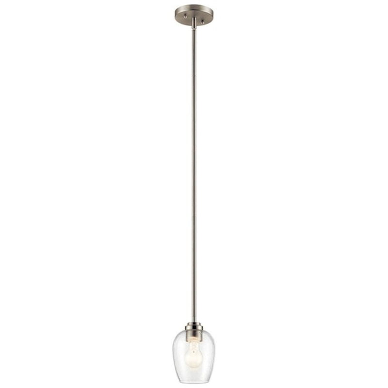 Kichler Valserrano 5in 1-Light Mini Pendant | Brushed Nickel Steel and Seeded Glass | Kitchen Island & Dining Room | 5 x 8 in | Model 44380NICS