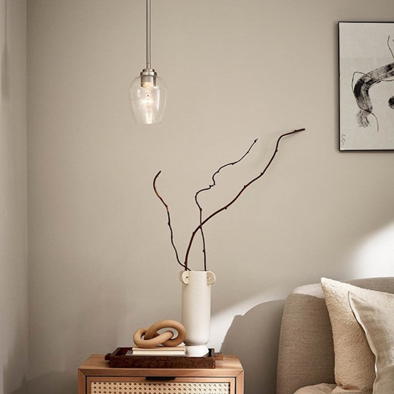 Kichler Valserrano 5in 1-Light Mini Pendant | Brushed Nickel Steel and Seeded Glass | Kitchen Island & Dining Room | 5 x 8 in | Model 44380NICS