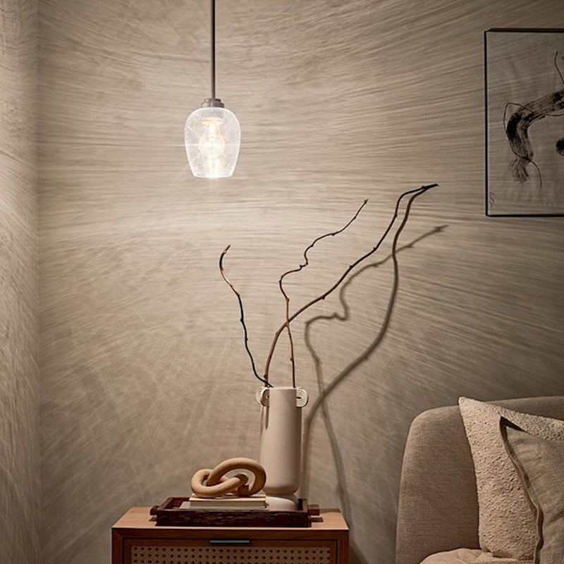 Kichler Valserrano 5in 1-Light Mini Pendant | Brushed Nickel Steel and Seeded Glass | Kitchen Island & Dining Room | 5 x 8 in | Model 44380NICS