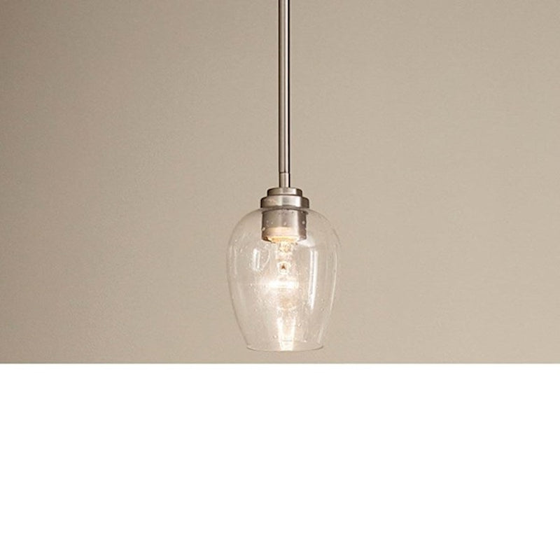 Kichler Valserrano 5in 1-Light Mini Pendant | Brushed Nickel Steel and Seeded Glass | Kitchen Island & Dining Room | 5 x 8 in | Model 44380NICS