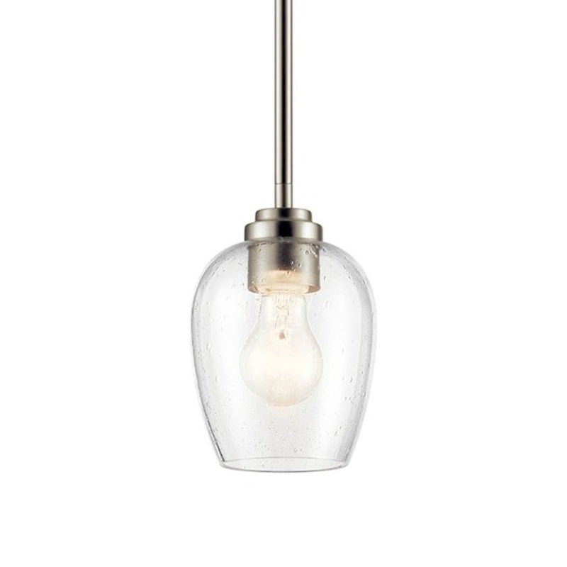 Kichler Valserrano 5in 1-Light Mini Pendant | Brushed Nickel Steel and Seeded Glass | Kitchen Island & Dining Room | 5 x 8 in | Model 44380NICS