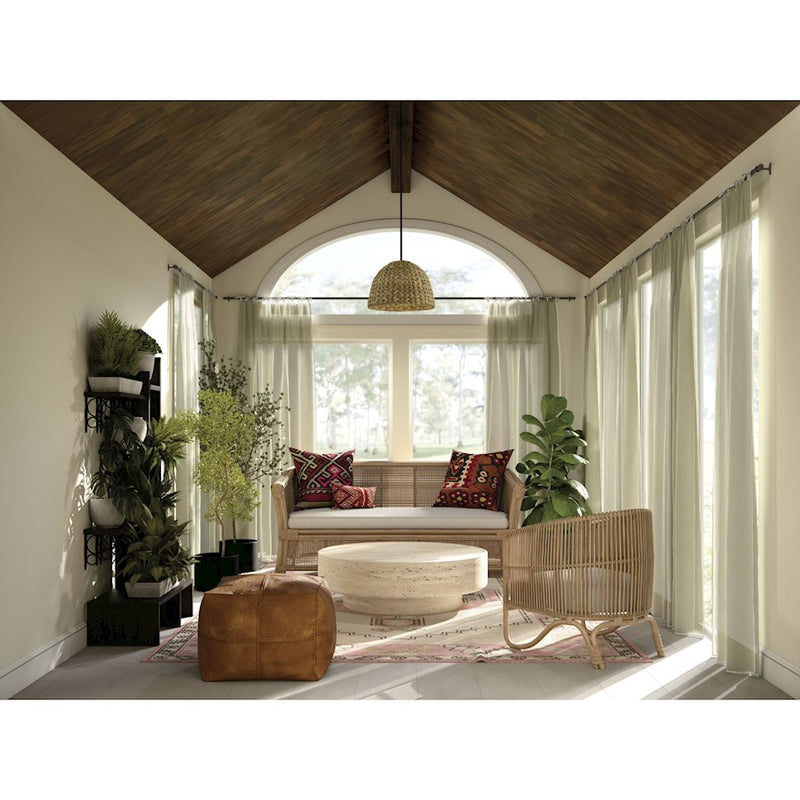 Kichler Raffiana 18in 1-Light Mini Pendant | Industrial Black and Clear Satin Etched Glass with Rattan Dome | Kitchen Island & Dining | Model 44399BK
