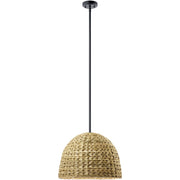 Kichler Raffiana 18in 1-Light Mini Pendant | Industrial Black and Clear Satin Etched Glass with Rattan Dome | Kitchen Island & Dining | Model 44399BK