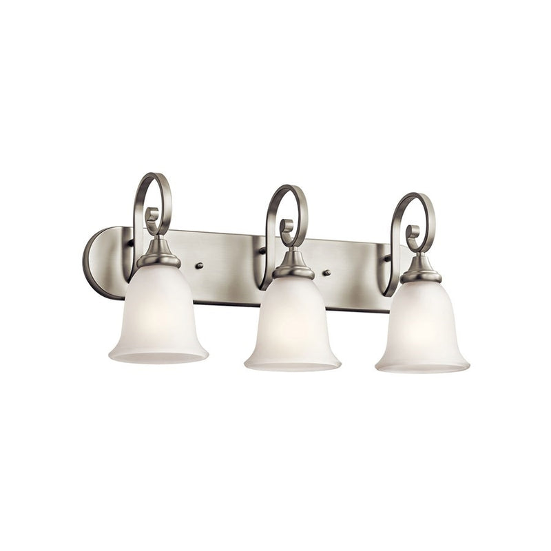 Kichler Monroe 24in 3-Light LED Vanity Light | Brushed Nickel and Light Umber Etched Glass | Bathroom Vanity | 24 x 12 in | Model 45055NIL18