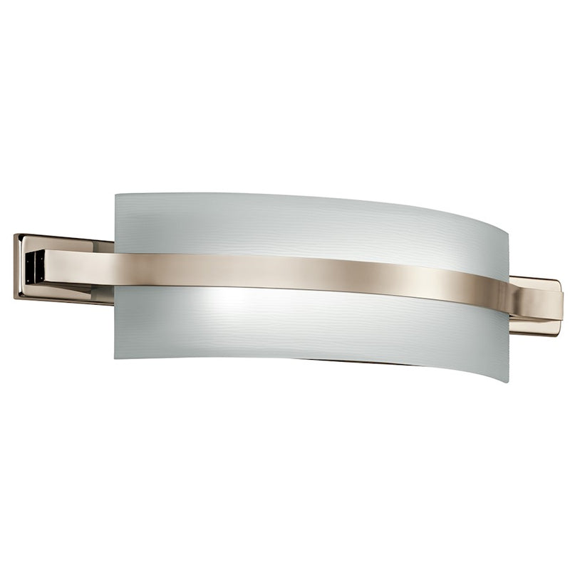 Kichler Freeport 22in 1-Light Linear LED Bath Light | Contemporary Polished Nickel and Etched Textured Glass | Bathroom Vanity | Model 45087PNLED