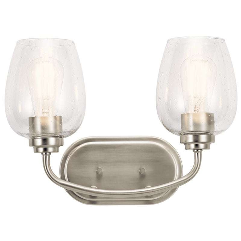 Kichler Valserrano 14.5in 2-Light Vanity Light | Traditional Brushed Nickel and Clear Seeded Glass | Bathroom Vanity | Model 45128NICS