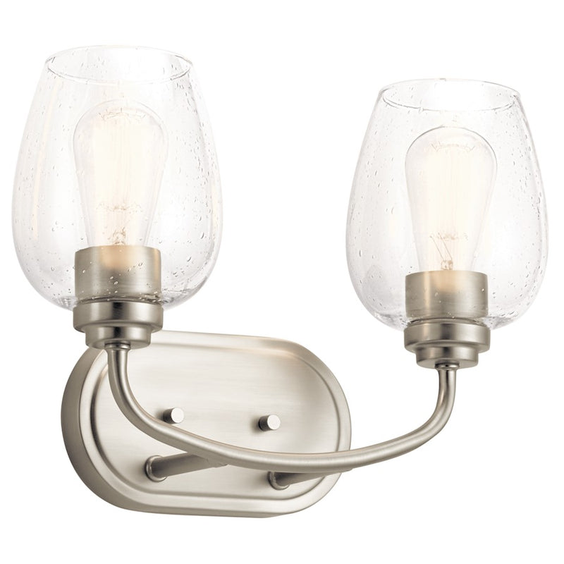 Kichler Valserrano 14.5in 2-Light Vanity Light | Traditional Brushed Nickel and Clear Seeded Glass | Bathroom Vanity | Model 45128NICS