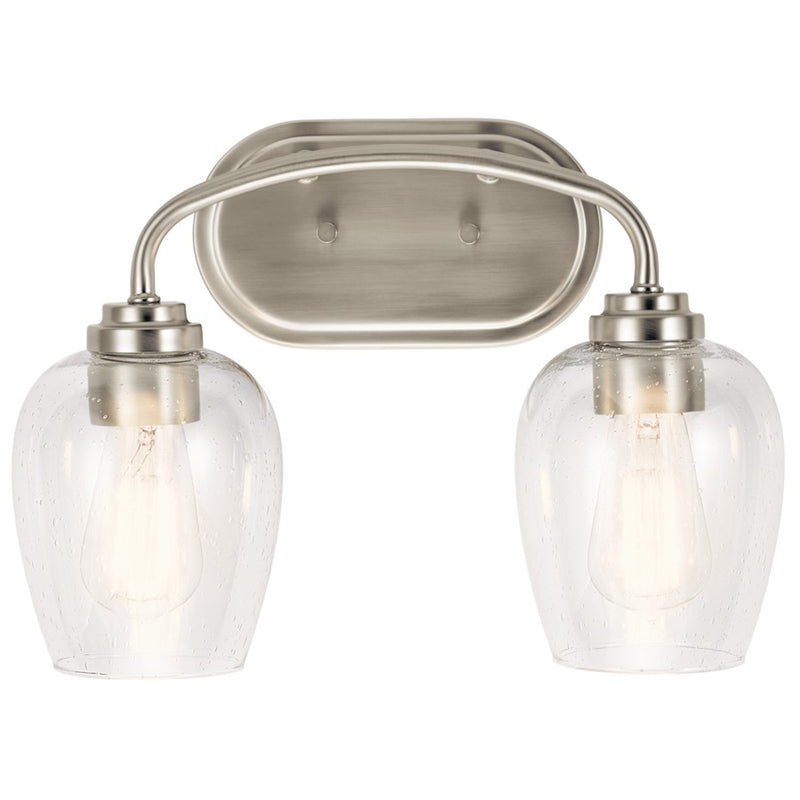 Kichler Valserrano 14.5in 2-Light Vanity Light | Traditional Brushed Nickel and Clear Seeded Glass | Bathroom Vanity | Model 45128NICS