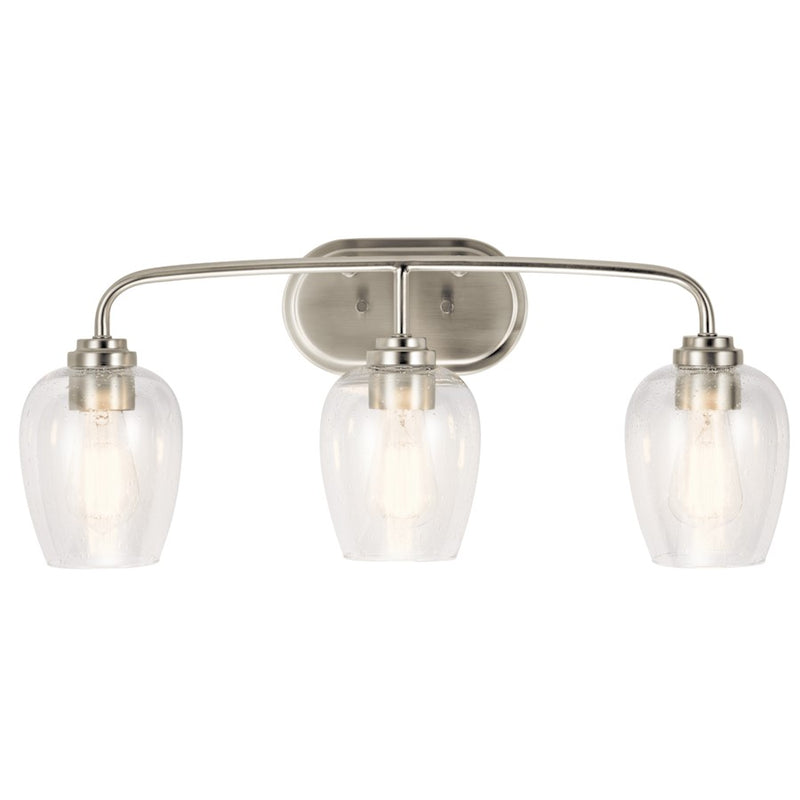 Kichler Valserrano 24in 3-Light Vanity Light | Traditional Brushed Nickel and Clear Seeded Glass | Bathroom Vanity | 24 x 10 x 7 in | Model 45129NICS