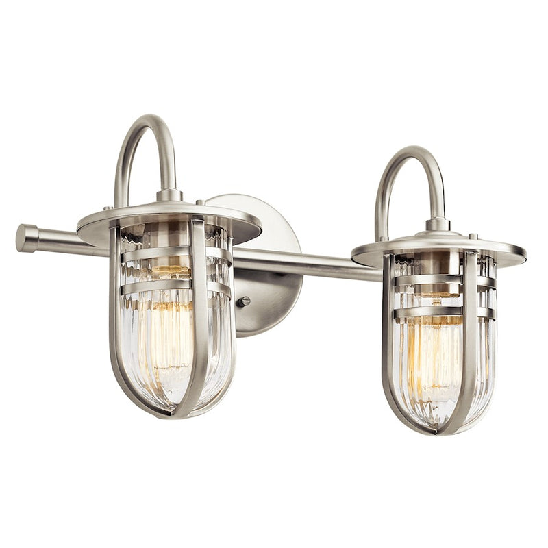Kichler Caparros 18in 2-Light Bath Vanity Light | Transitional Brushed Nickel and Clear Ribbed Glass | Bathroom Vanity | Model 45132NI