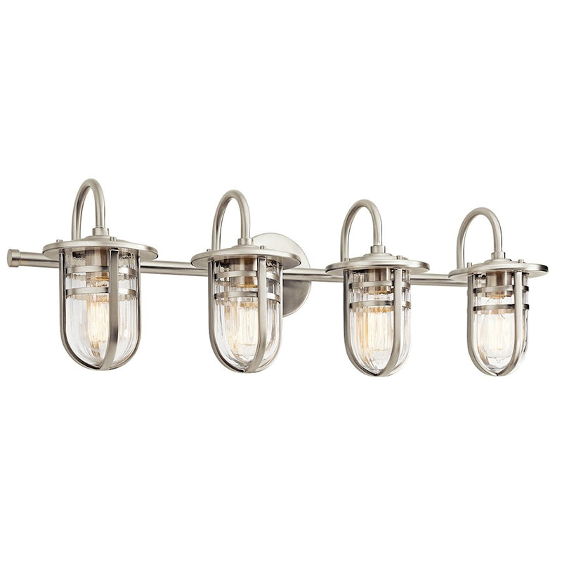 Kichler Caparros 32in 4-Light Bath Vanity Light | Transitional Brushed Nickel and Clear Ribbed Glass | Bathroom Vanity | Model 45134NI