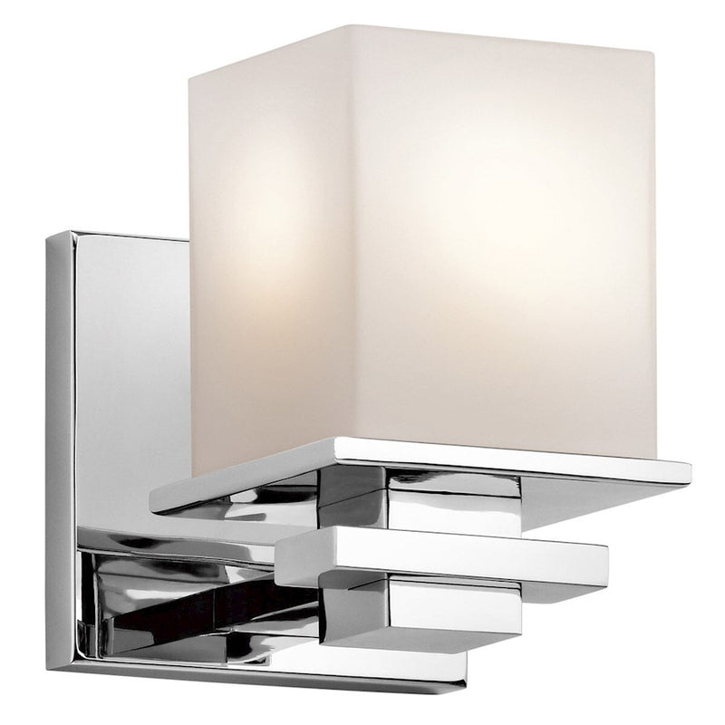 Kichler Tully 6.5in 1-Light Wall Sconce | Modern Black and Satin Etched Cased Opal Glass | Bathroom & Hallway Accent | 5 x 6.5 in | Model 45149BK