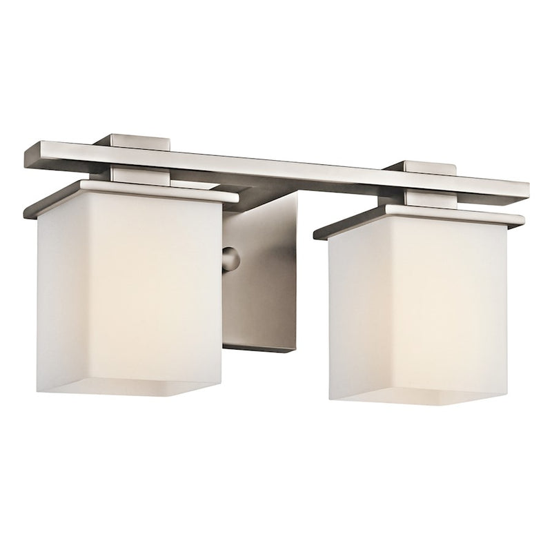 Kichler Tully 15in 2-Light Vanity Light | Transitional Antique Pewter and Satin Etched Cased Opal Glass | Bathroom Vanity | Model 45150AP