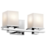 Kichler Tully 15in 2-Light Bathroom Vanity Light | Transitional Chrome and Satin Etched Cased Opal Glass | Bathroom Vanity | Model 45150CH