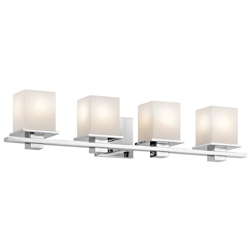 Kichler Tully 32in 4-Light Bath Vanity Light | Transitional Chrome and Satin Etched Cased Opal Glass | Bathroom Vanity | 32 x 6.5 in | Model 45152CH