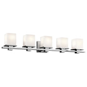 Kichler Tully 40in 5-Light Vanity Light | Modern Black and Satin Etched Cased Opal Glass | Bathroom Vanity | 40.25 x 6.5 x 6.75 in | Model 45193BK