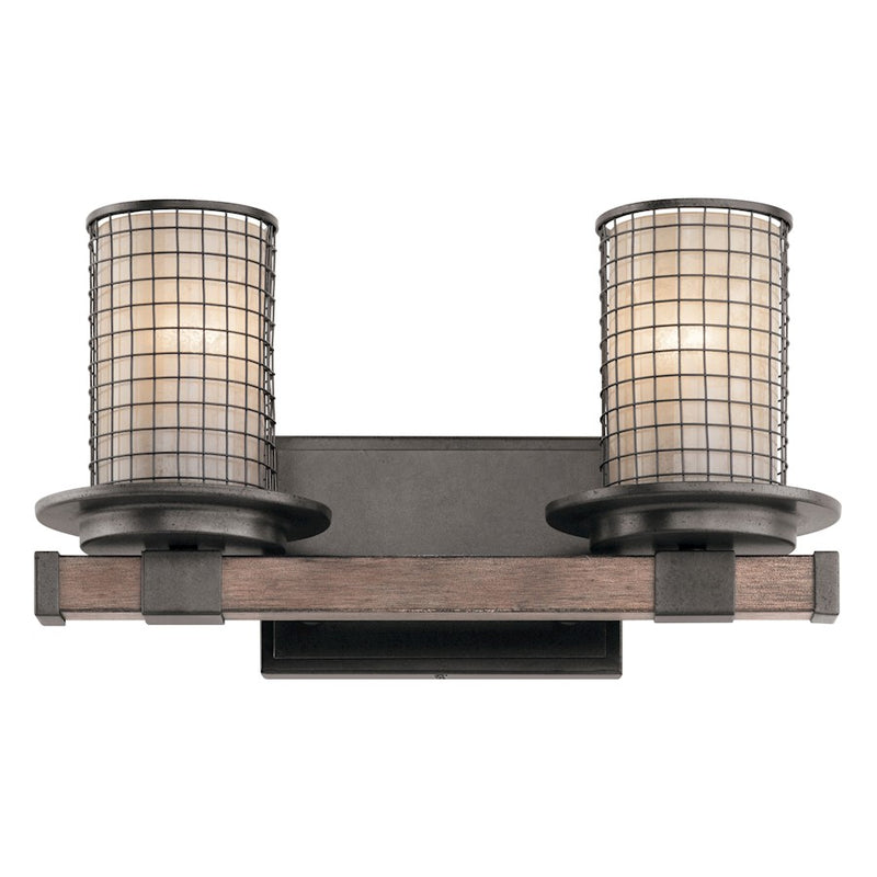 Kichler Ahrendale 16in 2-Light Vanity Light | Rustic Anvil Iron and Vetro Mica Glass | Bathroom & Hallway | 16 x 9 in | Model 45195AVI