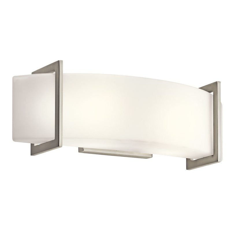 Kichler Crescent View 18in 2-Light Linear Wall Sconce | Contemporary Brushed Nickel and Etched Opal Glass | Bathroom Vanity | Model 45218NI