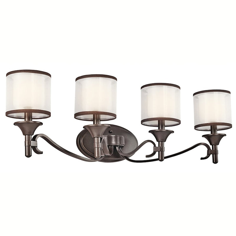 Kichler Lacey 31in 4-Light Bath Vanity Light | Transitional Mission Bronze and White Organza Opal Glass | Bathroom | Model 45284MIZ